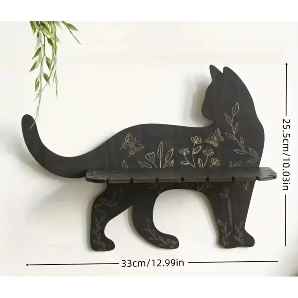 Black Cat Wall Shelf Small Black Floral Standing cat Display New